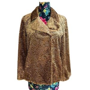 INC faux fur gold womens coat flare sleeve
